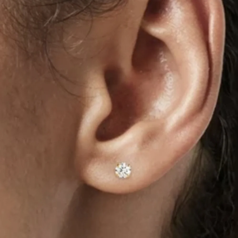 REAL 10kt Yellow Gold Stud Earrings W/ ROUND LAB GROWN DIAMOND